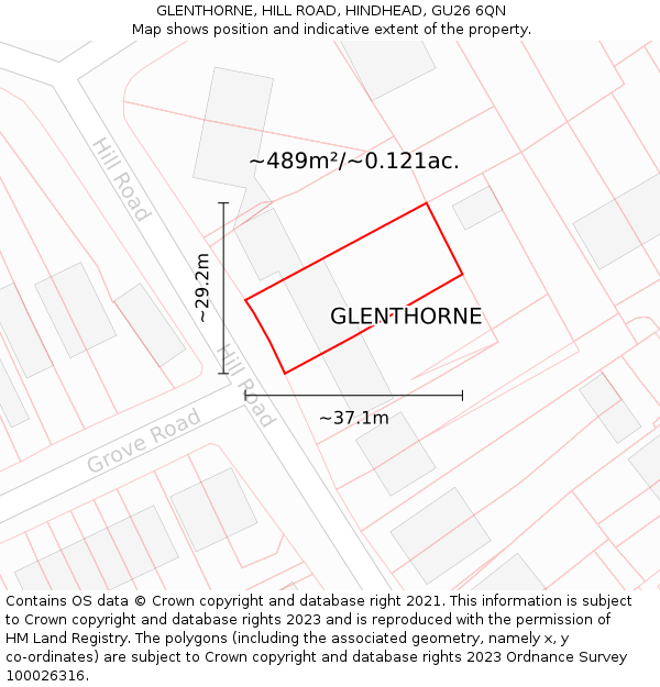 GLENTHORNE, HILL ROAD, HINDHEAD, GU26 6QN: Plot and title map