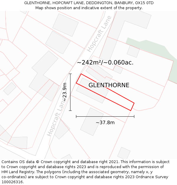 GLENTHORNE, HOPCRAFT LANE, DEDDINGTON, BANBURY, OX15 0TD: Plot and title map