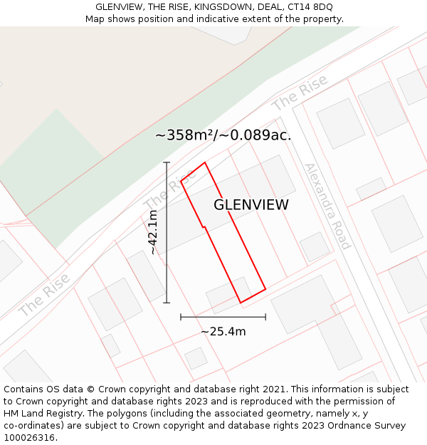 GLENVIEW, THE RISE, KINGSDOWN, DEAL, CT14 8DQ: Plot and title map