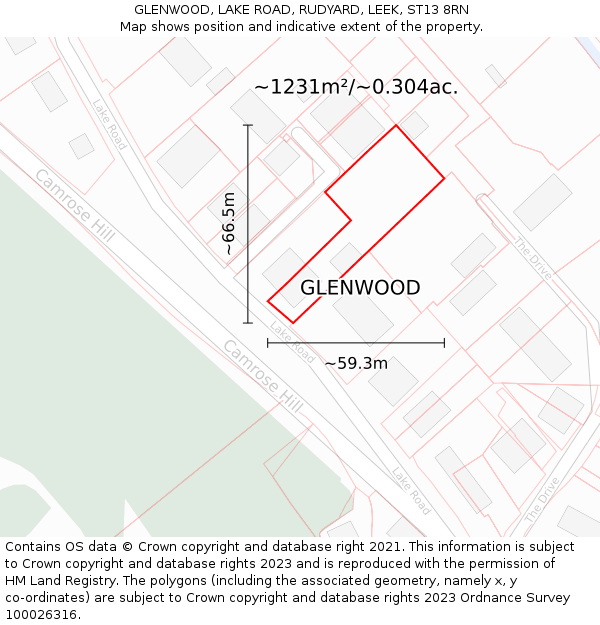 GLENWOOD, LAKE ROAD, RUDYARD, LEEK, ST13 8RN: Plot and title map