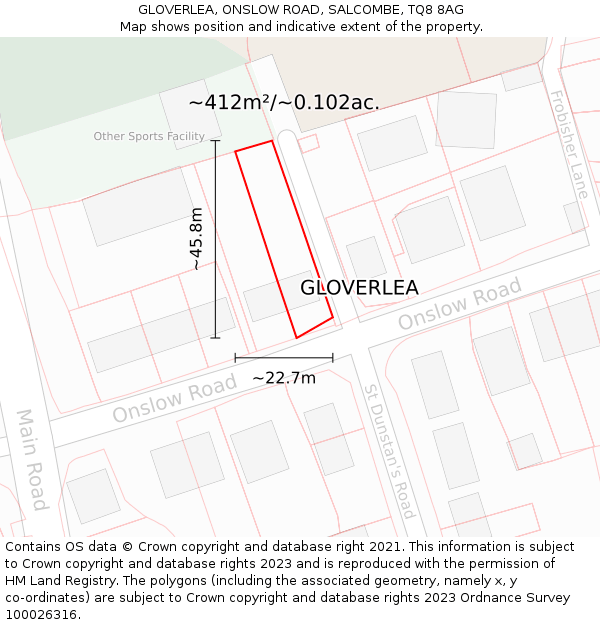 GLOVERLEA, ONSLOW ROAD, SALCOMBE, TQ8 8AG: Plot and title map