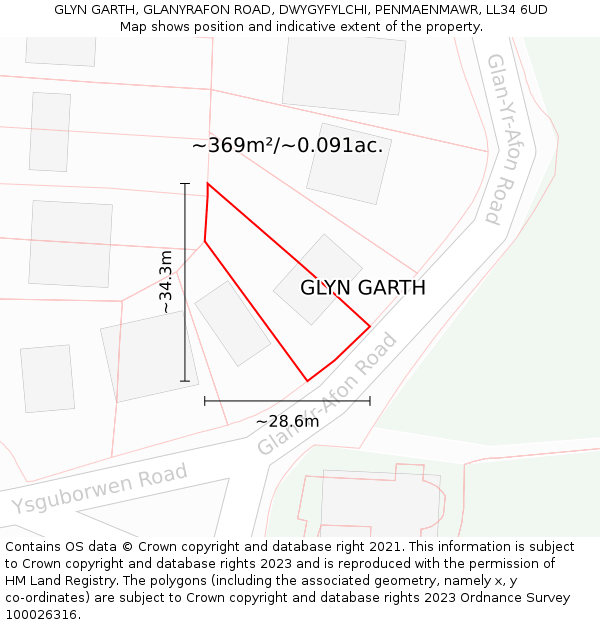 GLYN GARTH, GLANYRAFON ROAD, DWYGYFYLCHI, PENMAENMAWR, LL34 6UD: Plot and title map