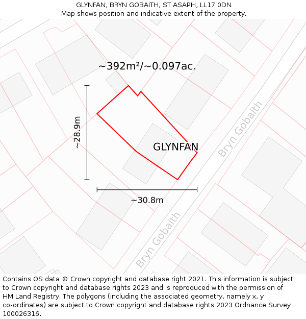 GLYNFAN, BRYN GOBAITH, ST ASAPH, LL17 0DN: Plot and title map