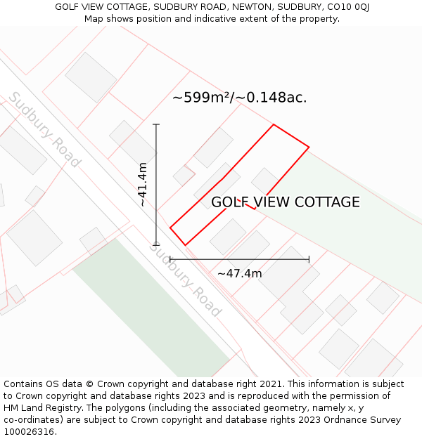 GOLF VIEW COTTAGE, SUDBURY ROAD, NEWTON, SUDBURY, CO10 0QJ: Plot and title map