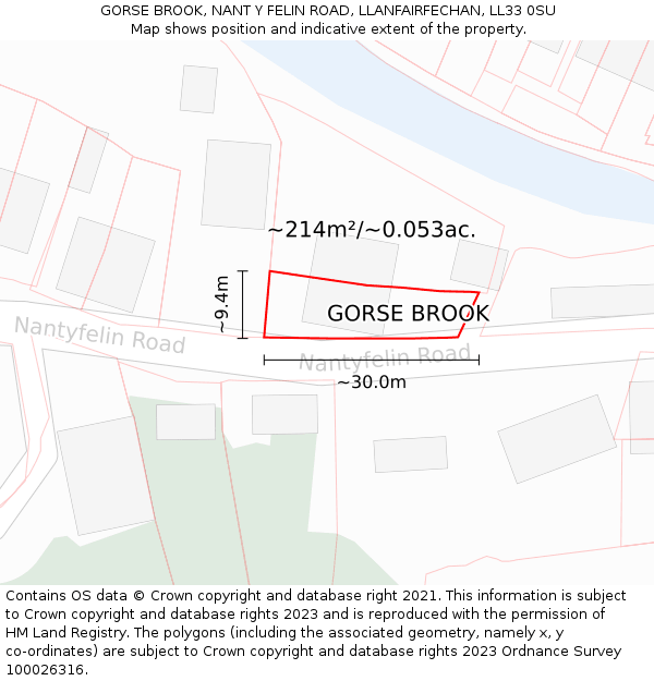 GORSE BROOK, NANT Y FELIN ROAD, LLANFAIRFECHAN, LL33 0SU: Plot and title map