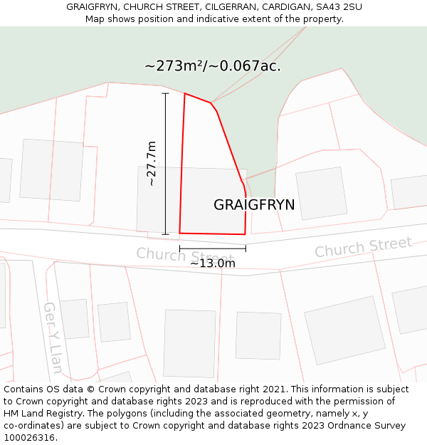 GRAIGFRYN, CHURCH STREET, CILGERRAN, CARDIGAN, SA43 2SU: Plot and title map