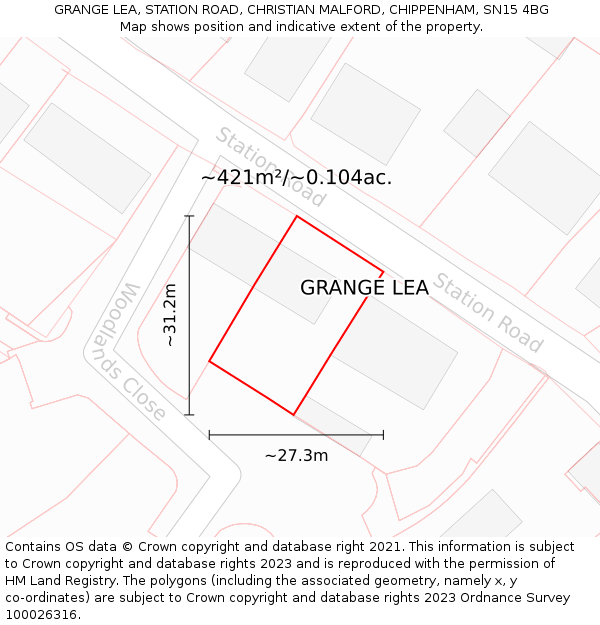 GRANGE LEA, STATION ROAD, CHRISTIAN MALFORD, CHIPPENHAM, SN15 4BG: Plot and title map