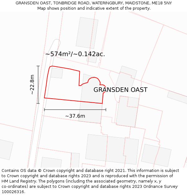 GRANSDEN OAST, TONBRIDGE ROAD, WATERINGBURY, MAIDSTONE, ME18 5NY: Plot and title map