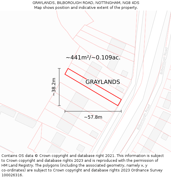 GRAYLANDS, BILBOROUGH ROAD, NOTTINGHAM, NG8 4DS: Plot and title map