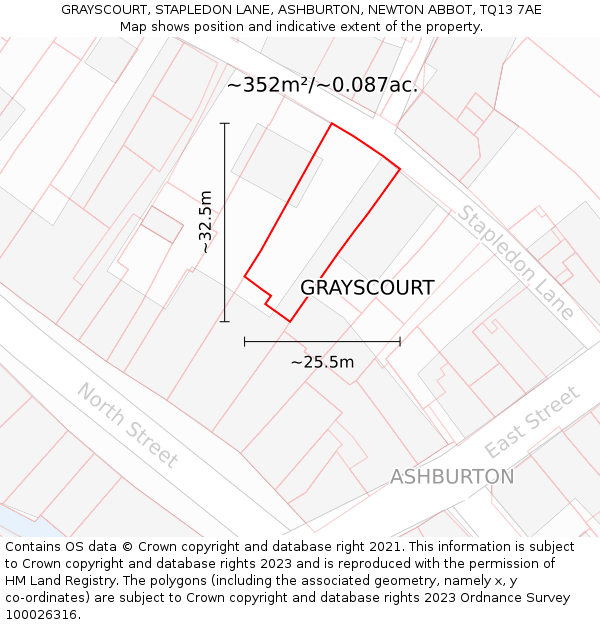 GRAYSCOURT, STAPLEDON LANE, ASHBURTON, NEWTON ABBOT, TQ13 7AE: Plot and title map