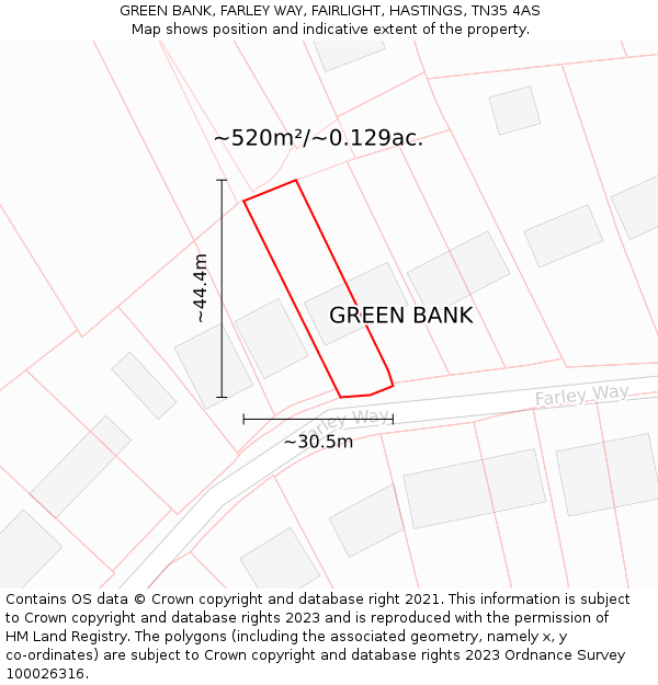 GREEN BANK, FARLEY WAY, FAIRLIGHT, HASTINGS, TN35 4AS: Plot and title map