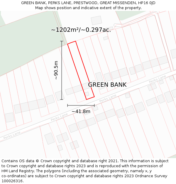 GREEN BANK, PERKS LANE, PRESTWOOD, GREAT MISSENDEN, HP16 0JD: Plot and title map