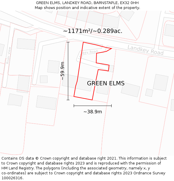 GREEN ELMS, LANDKEY ROAD, BARNSTAPLE, EX32 0HH: Plot and title map