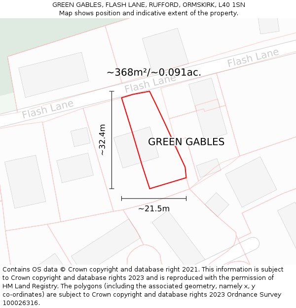 GREEN GABLES, FLASH LANE, RUFFORD, ORMSKIRK, L40 1SN: Plot and title map