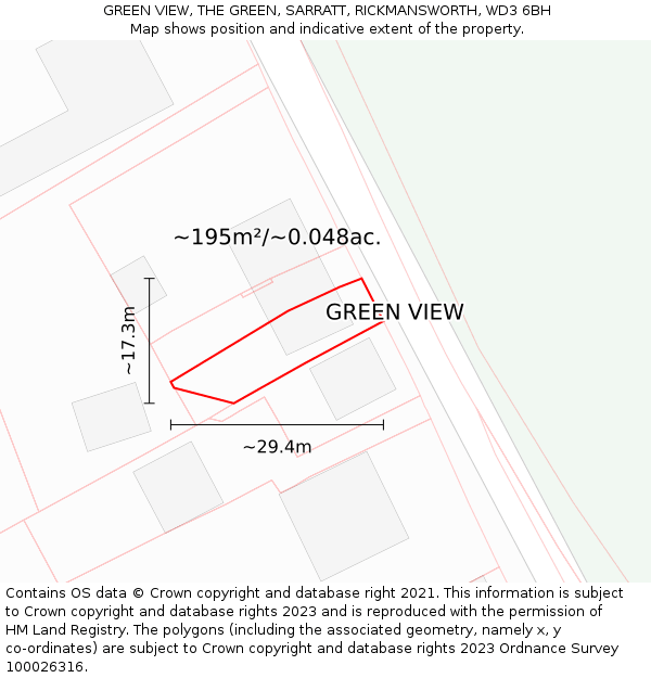 GREEN VIEW, THE GREEN, SARRATT, RICKMANSWORTH, WD3 6BH: Plot and title map