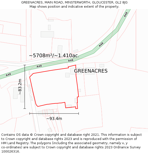 GREENACRES, MAIN ROAD, MINSTERWORTH, GLOUCESTER, GL2 8JG: Plot and title map