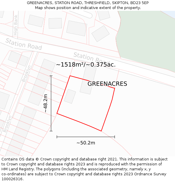 GREENACRES, STATION ROAD, THRESHFIELD, SKIPTON, BD23 5EP: Plot and title map