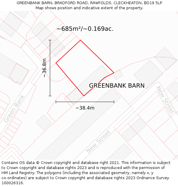 GREENBANK BARN, BRADFORD ROAD, RAWFOLDS, CLECKHEATON, BD19 5LP: Plot and title map