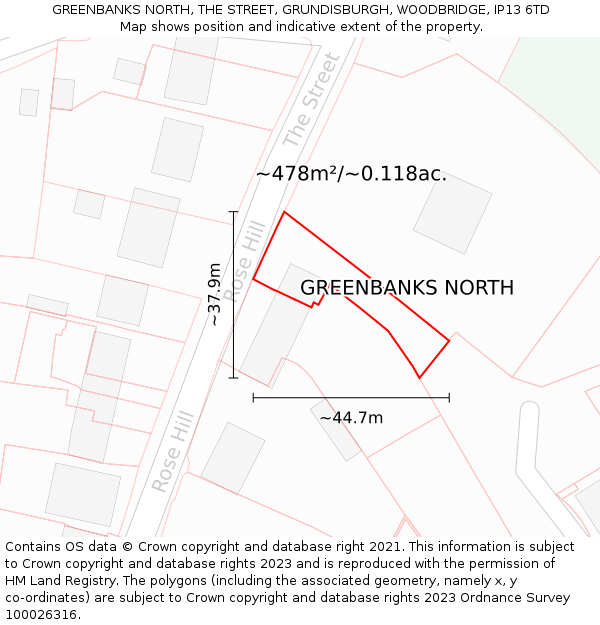 GREENBANKS NORTH, THE STREET, GRUNDISBURGH, WOODBRIDGE, IP13 6TD: Plot and title map