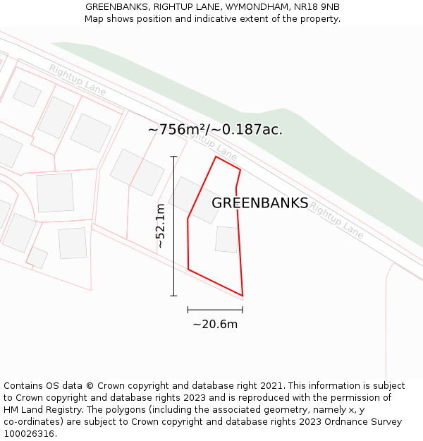 GREENBANKS, RIGHTUP LANE, WYMONDHAM, NR18 9NB: Plot and title map