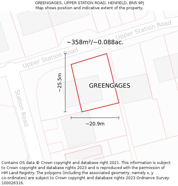 GREENGAGES, UPPER STATION ROAD, HENFIELD, BN5 9PJ: Plot and title map