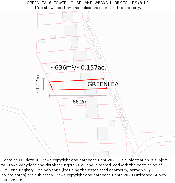 GREENLEA, 6, TOWER HOUSE LANE, WRAXALL, BRISTOL, BS48 1JP: Plot and title map