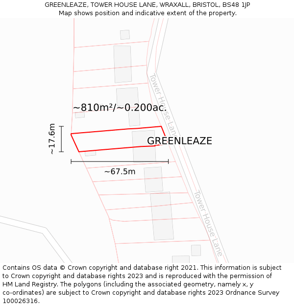 GREENLEAZE, TOWER HOUSE LANE, WRAXALL, BRISTOL, BS48 1JP: Plot and title map