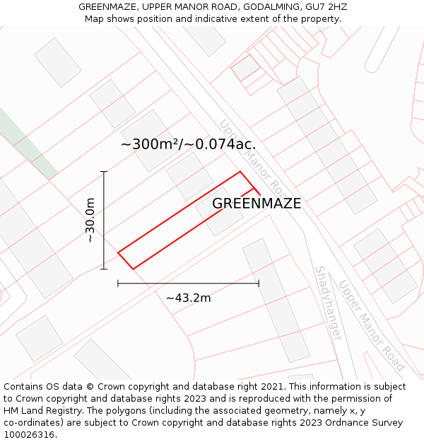 GREENMAZE, UPPER MANOR ROAD, GODALMING, GU7 2HZ: Plot and title map