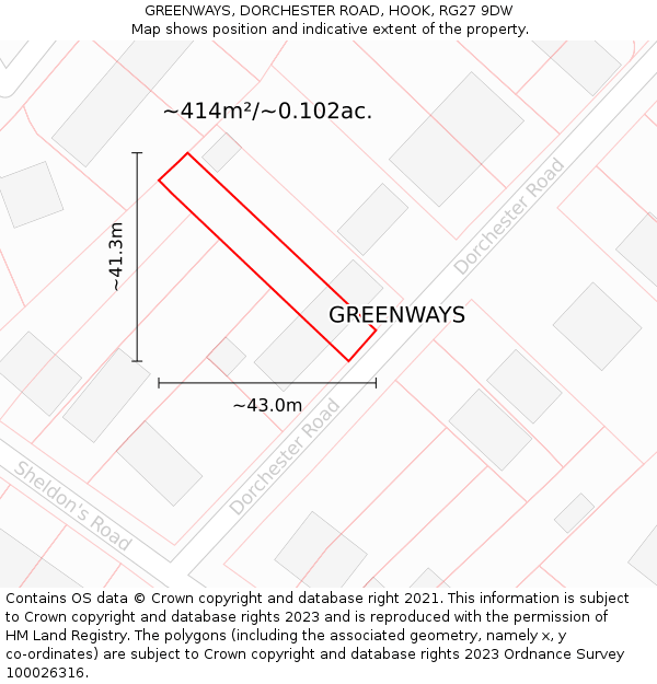 GREENWAYS, DORCHESTER ROAD, HOOK, RG27 9DW: Plot and title map