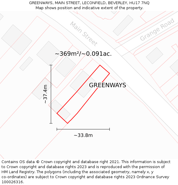 GREENWAYS, MAIN STREET, LECONFIELD, BEVERLEY, HU17 7NQ: Plot and title map