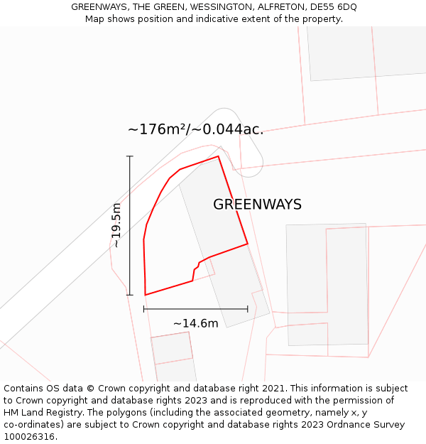 GREENWAYS, THE GREEN, WESSINGTON, ALFRETON, DE55 6DQ: Plot and title map