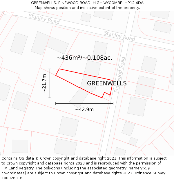 GREENWELLS, PINEWOOD ROAD, HIGH WYCOMBE, HP12 4DA: Plot and title map