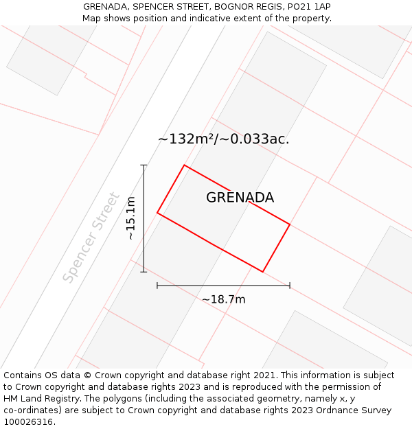 GRENADA, SPENCER STREET, BOGNOR REGIS, PO21 1AP: Plot and title map