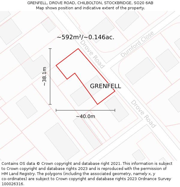 GRENFELL, DROVE ROAD, CHILBOLTON, STOCKBRIDGE, SO20 6AB: Plot and title map