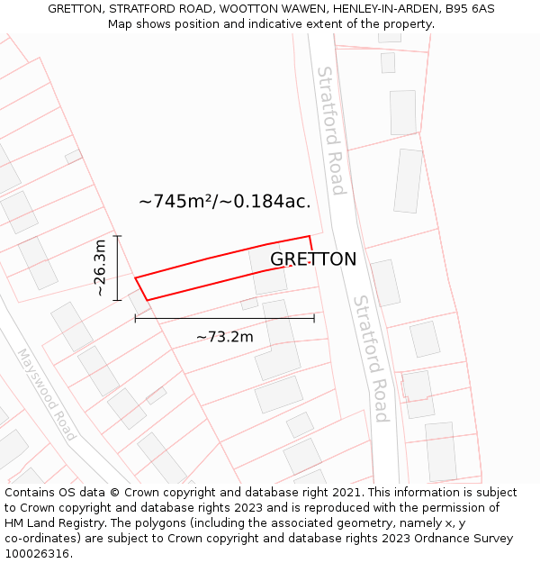 GRETTON, STRATFORD ROAD, WOOTTON WAWEN, HENLEY-IN-ARDEN, B95 6AS: Plot and title map