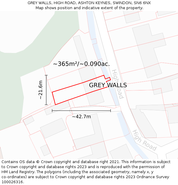 GREY WALLS, HIGH ROAD, ASHTON KEYNES, SWINDON, SN6 6NX: Plot and title map