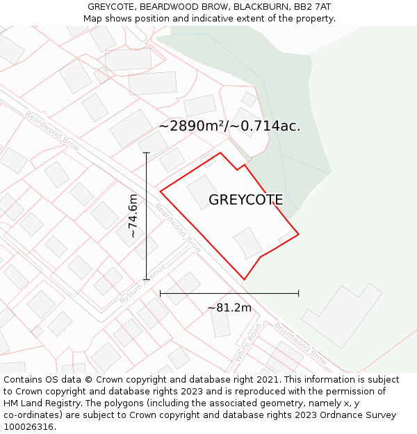 GREYCOTE, BEARDWOOD BROW, BLACKBURN, BB2 7AT: Plot and title map