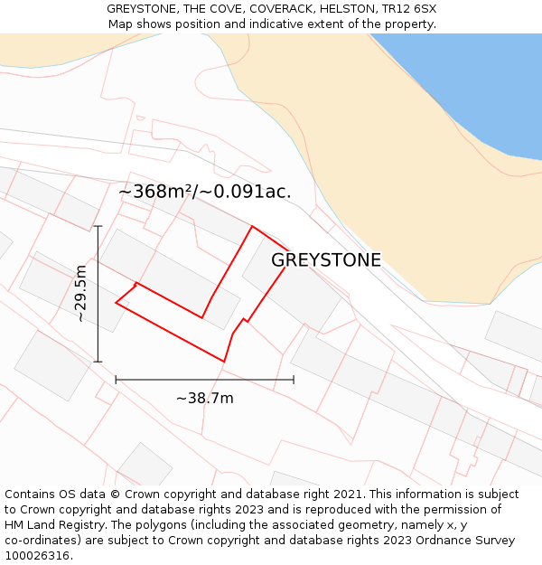 GREYSTONE, THE COVE, COVERACK, HELSTON, TR12 6SX: Plot and title map