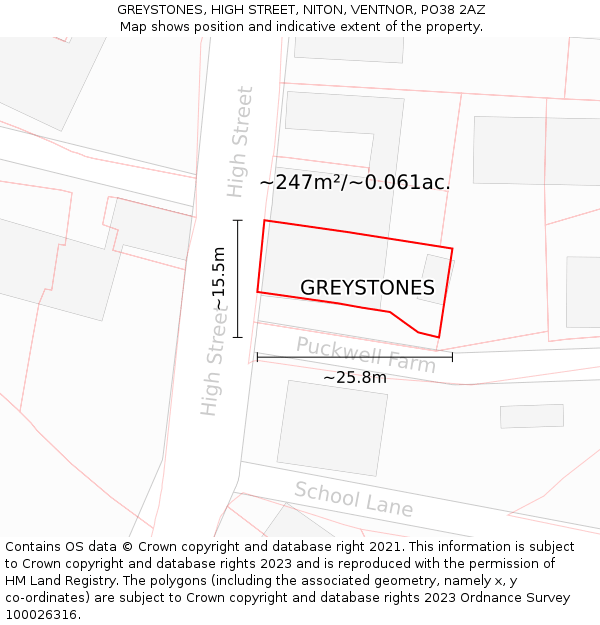 GREYSTONES, HIGH STREET, NITON, VENTNOR, PO38 2AZ: Plot and title map