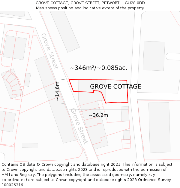 GROVE COTTAGE, GROVE STREET, PETWORTH, GU28 0BD: Plot and title map