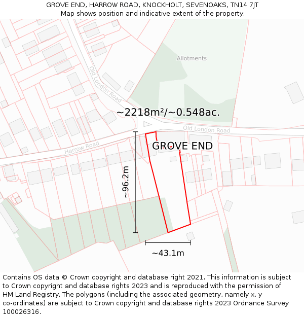 GROVE END, HARROW ROAD, KNOCKHOLT, SEVENOAKS, TN14 7JT: Plot and title map