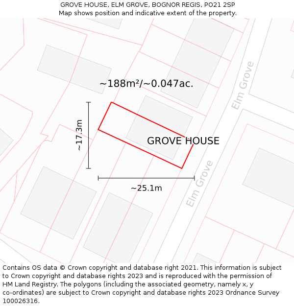 GROVE HOUSE, ELM GROVE, BOGNOR REGIS, PO21 2SP: Plot and title map