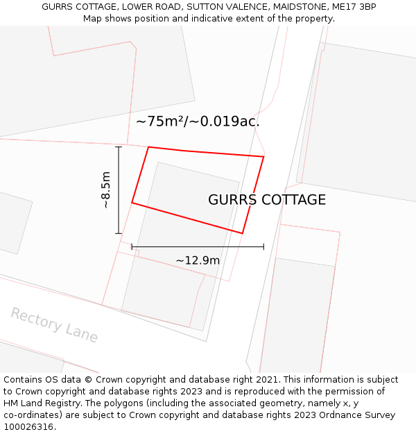 GURRS COTTAGE, LOWER ROAD, SUTTON VALENCE, MAIDSTONE, ME17 3BP: Plot and title map