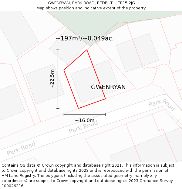 GWENRYAN, PARK ROAD, REDRUTH, TR15 2JG: Plot and title map