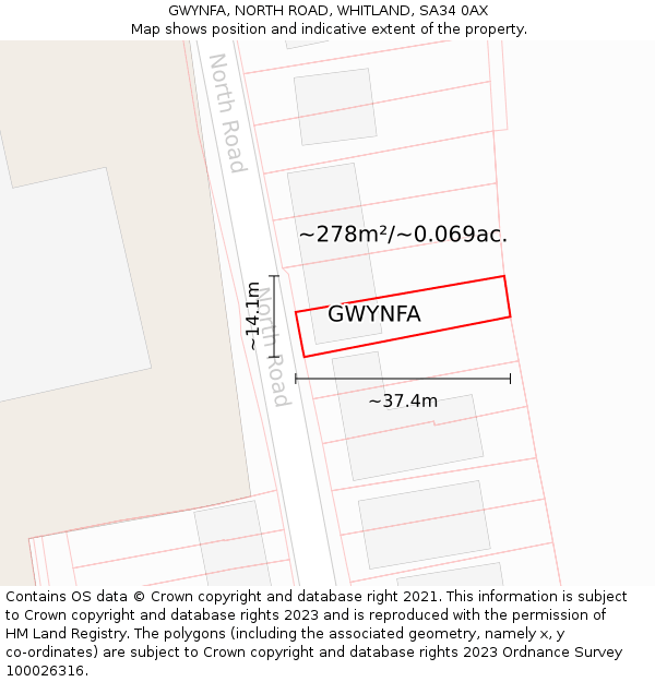 GWYNFA, NORTH ROAD, WHITLAND, SA34 0AX: Plot and title map