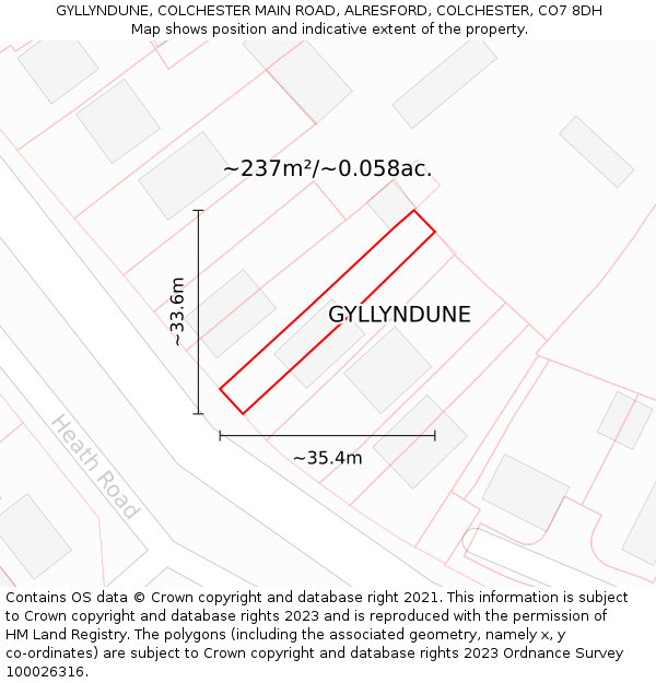 GYLLYNDUNE, COLCHESTER MAIN ROAD, ALRESFORD, COLCHESTER, CO7 8DH: Plot and title map