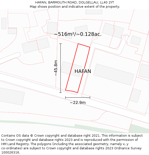 HAFAN, BARMOUTH ROAD, DOLGELLAU, LL40 2YT: Plot and title map