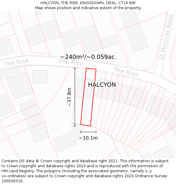 HALCYON, THE RISE, KINGSDOWN, DEAL, CT14 8AY: Plot and title map