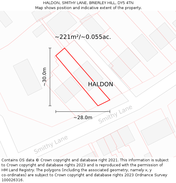 HALDON, SMITHY LANE, BRIERLEY HILL, DY5 4TN: Plot and title map