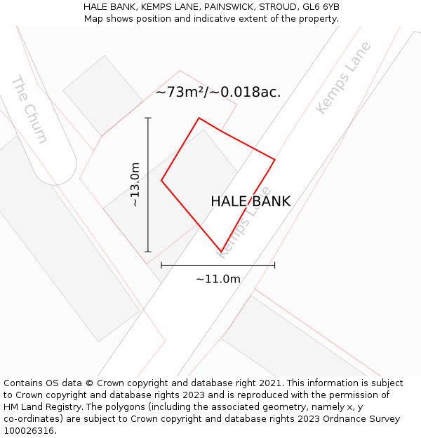 HALE BANK, KEMPS LANE, PAINSWICK, STROUD, GL6 6YB: Plot and title map